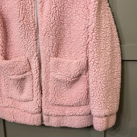Levi's Oversized Sherpa Teddy Bomber Jacket Bubblegum Pink Size Medium - Picture 8 of 15